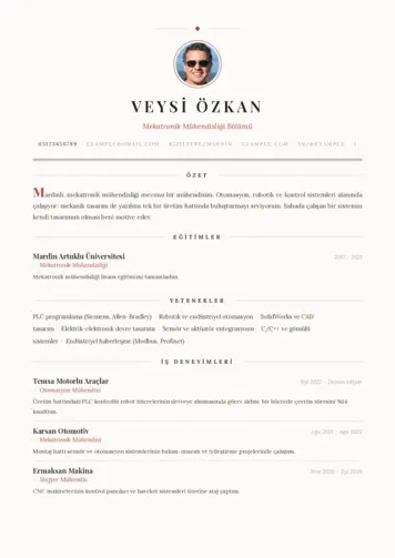 Mekatronik Mühendisliği Cv Örnekleri cv indir